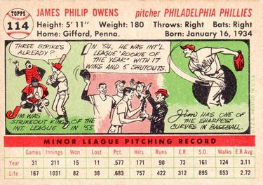 1956 Topps #114 Jim Owens Back