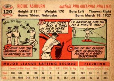1956 Topps #120 Richie Ashburn Back
