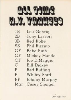 1980 TCMA All Time New York Yankees Set D #002 Babe Ruth Back