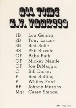 1980 TCMA All Time New York Yankees Set D #003 Joe DiMaggio Back