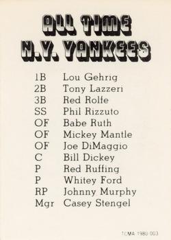 1980 TCMA All Time New York Yankees Set D #003 Phil Rizzuto Back