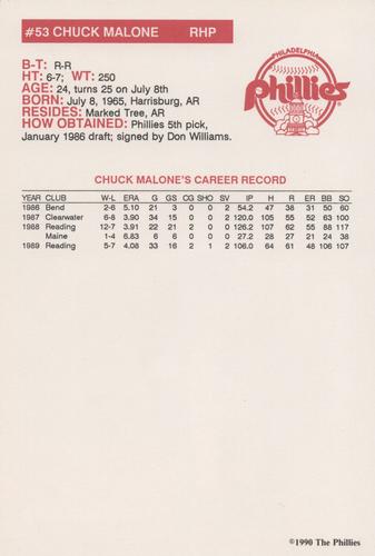 1990 Philadelphia Phillies Photocards - Update #NNO Chuck Malone Back