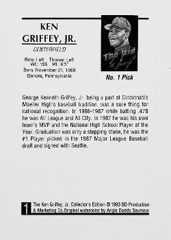 1993 BD Production & Marketing Ken Griffey Jr. (unlicensed) #1 Ken Griffey Jr. Back