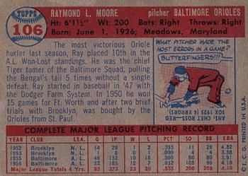 1957 Topps #106 Ray Moore Back