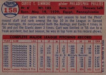 1957 Topps #158 Curt Simmons Back