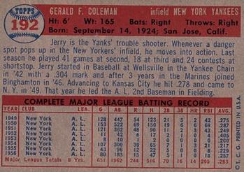 1957 Topps #192 Jerry Coleman Back