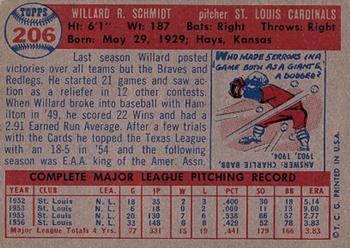 1957 Topps #206 Willard Schmidt Back