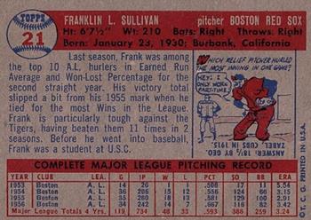 1957 Topps #21 Frank Sullivan Back