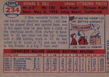 1957 Topps #234 Dick Cole Back