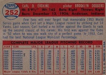 1957 Topps #252 Carl Erskine Back