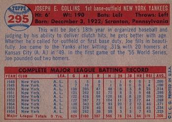1957 Topps #295 Joe Collins Back