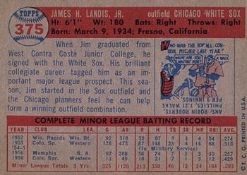 1957 Topps #375 Jim Landis Back