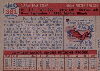 1957 Topps #381 Dean Stone Back