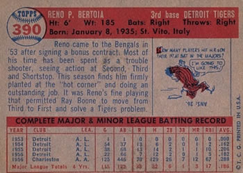 1957 Topps #390 Reno Bertoia Back
