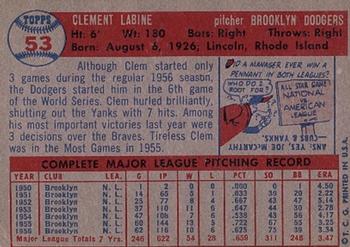 1957 Topps #53 Clem Labine Back