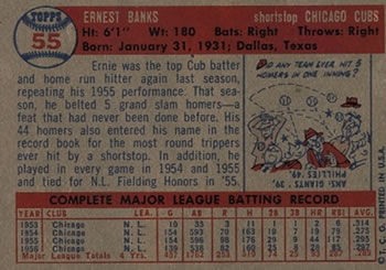 1957 Topps #55 Ernie Banks Back