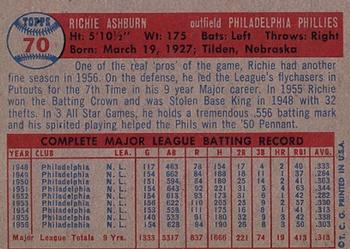 1957 Topps #70 Richie Ashburn Back