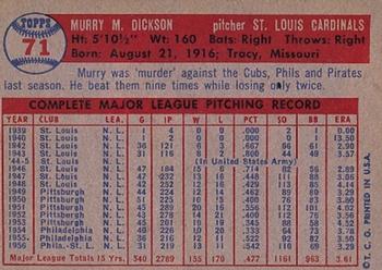 1957 Topps #71 Murry Dickson Back