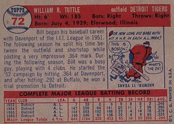 1957 Topps #72 Bill Tuttle Back
