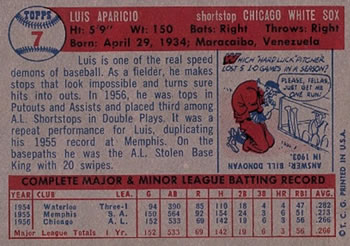 1957 Topps #7 Luis Aparicio Back