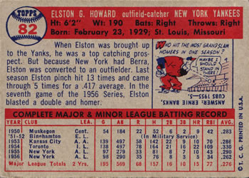 1957 Topps #82 Elston Howard Back