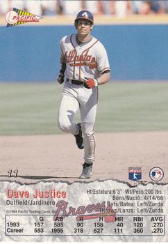 1994 Pacific #11 Dave Justice Back