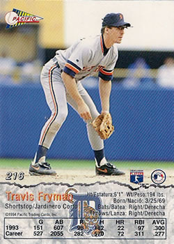 1994 Pacific #216 Travis Fryman Back