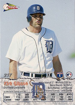 1994 Pacific #217 Kirk Gibson Back
