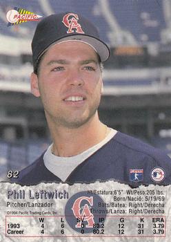 1994 Pacific #82 Phil Leftwich Back