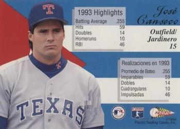 1994 Pacific - All Latino All-Star Team #15 Jose Canseco Back