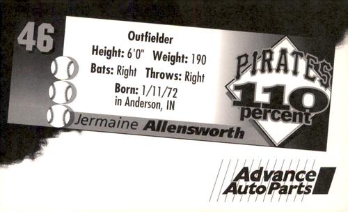 1996 Advance Auto Parts Pittsburgh Pirates #NNO Jermaine Allensworth Back