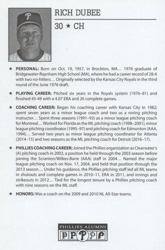 2010-22 Philadelphia Phillies Alumni Photo Cards #NNO Rich Dubee Back