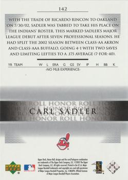 2002 Upper Deck Rookie Debut - 2002 Upper Deck Honor Roll Update #142 Carl Sadler Back