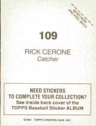 1981 Topps Stickers #109 Rick Cerone Back