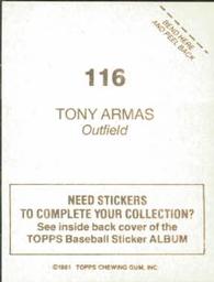 1981 Topps Stickers #116 Tony Armas Back