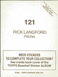 1981 Topps Stickers #121 Rick Langford Back