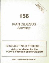 1981 Topps Stickers #156 Ivan DeJesus Back