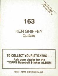 1981 Topps Stickers #163 Ken Griffey Back