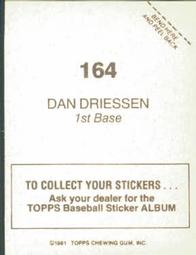 1981 Topps Stickers #164 Dan Driessen Back