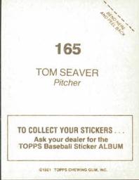 1981 Topps Stickers #165 Tom Seaver Back