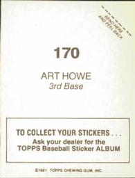 1981 Topps Stickers #170 Art Howe Back