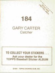1981 Topps Stickers #184 Gary Carter Back