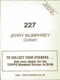 1981 Topps Stickers #227 Jerry Mumphrey Back