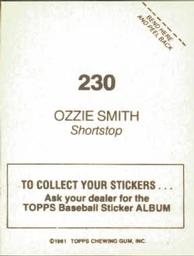1981 Topps Stickers #230 Ozzie Smith Back