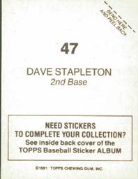 1981 Topps Stickers #47 Dave Stapleton Back