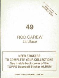 1981 Topps Stickers #49 Rod Carew Back