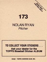 1981 Topps Stickers #173 Nolan Ryan Back