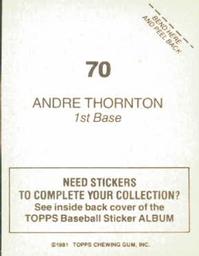 1981 Topps Stickers #70 Andre Thornton Back