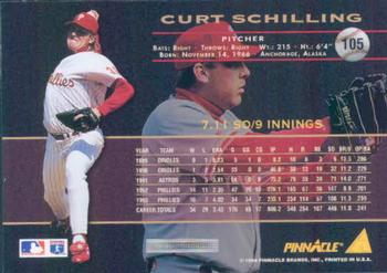 1994 Pinnacle #105 Curt Schilling Back