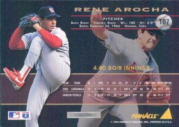 1994 Pinnacle #107 Rene Arocha Back